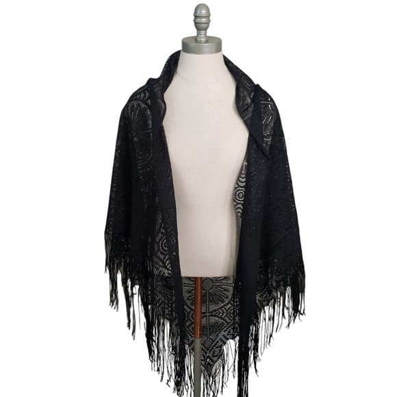 CT863 Black Ladies Fringed Shawl - Picture 1 of 3